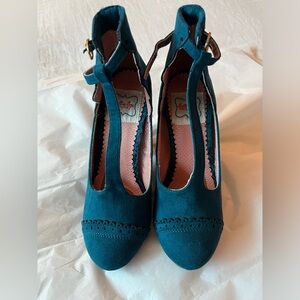 Bettie Page Teal T-Strap Heels Size 6